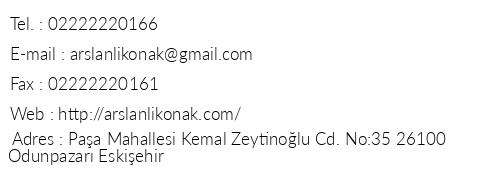 Arslanl Konak Otel telefon numaralar, faks, e-mail, posta adresi ve iletiim bilgileri